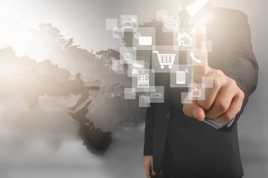İşadamı el noktası veri ağ bağlantısı dokunmadan