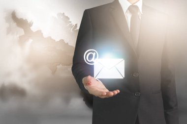 İşadamı el noktası veri ağ bağlantısı dokunmadan