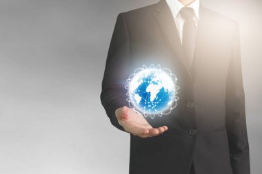 İşadamı el noktası veri ağ bağlantısı dokunmadan