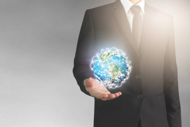 İşadamı el, nokta veri ağ bağlantısı dokunmadan. Nasa tarafından döşenmiş bu görüntü unsurları