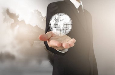 İşadamı el noktası veri ağ bağlantısı dokunmadan