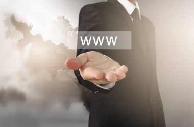 İşadamı el noktası veri ağ bağlantısı dokunmadan