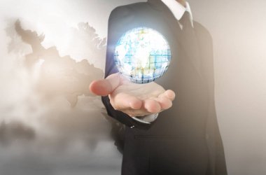 İşadamı el, nokta veri ağ bağlantısı dokunmadan. Nasa tarafından döşenmiş bu görüntü unsurları