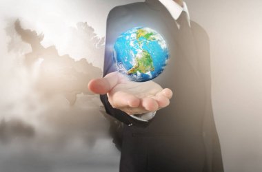 İşadamı el, nokta veri ağ bağlantısı dokunmadan. Nasa tarafından döşenmiş bu görüntü unsurları