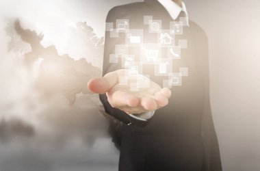 İşadamı el noktası veri ağ bağlantısı dokunmadan