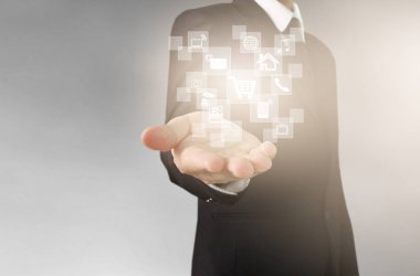 Ağ bağlantısı dokunmadan işadamı el