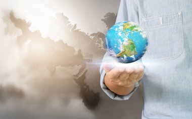 İşadamı el, nokta veri ağ bağlantısı dokunmadan. Nasa tarafından döşenmiş bu görüntü unsurları