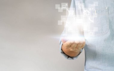 İşadamı el noktası veri ağ bağlantısı dokunmadan