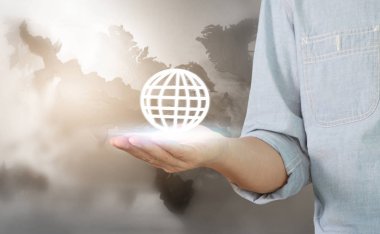 İşadamı el noktası veri ağ bağlantısı dokunmadan