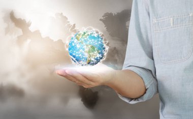 İşadamı el, nokta veri ağ bağlantısı dokunmadan. Nasa tarafından döşenmiş bu görüntü unsurları