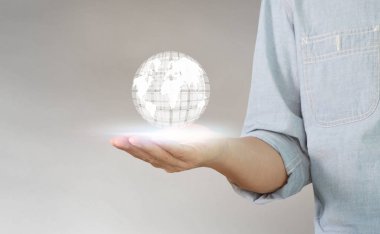 İşadamı el noktası veri ağ bağlantısı dokunmadan