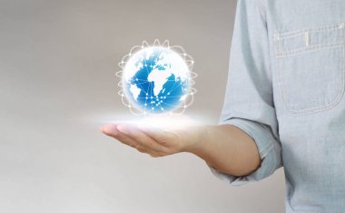 İşadamı el noktası veri ağ bağlantısı dokunmadan