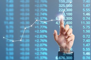  İşadamı planı büyüme ve grafik olumlu indicato artması