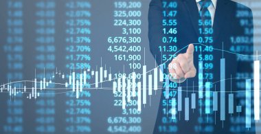 İşadamı planı büyüme ve grafik olumlu indicato artması