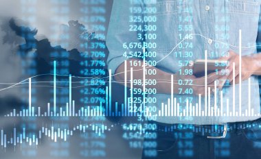  İşadamı planı büyüme ve grafik olumlu indicato artması