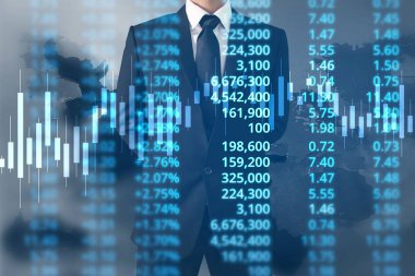  İşadamı planı büyüme ve grafik olumlu indicato artması