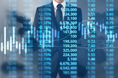  İşadamı planı büyüme ve grafik olumlu indicato artması