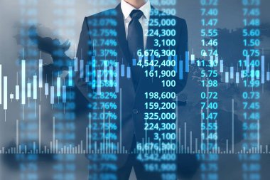  İşadamı planı büyüme ve grafik olumlu indicato artması