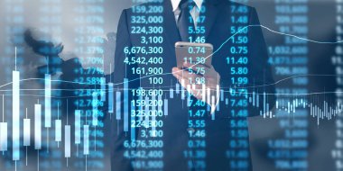  İşadamı planı büyüme ve grafik olumlu indicato artması