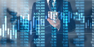  İşadamı planı büyüme ve grafik olumlu indicato artması