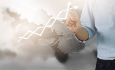  İşadamı planı büyüme ve grafik olumlu indicato artması