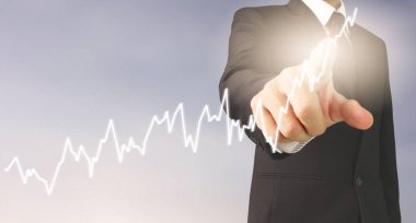  İşadamı planı büyüme ve grafik olumlu indicato artması