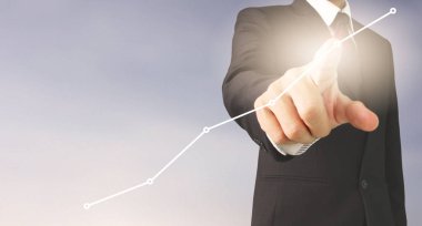  İşadamı planı büyüme ve grafik olumlu indicato artması