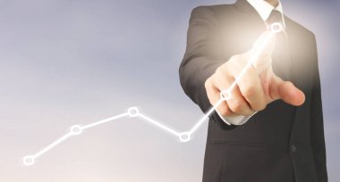  İşadamı planı büyüme ve grafik olumlu indicato artması