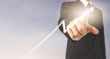  İşadamı planı büyüme ve grafik olumlu indicato artması