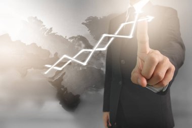  İşadamı planı büyüme ve grafik olumlu indicato artması