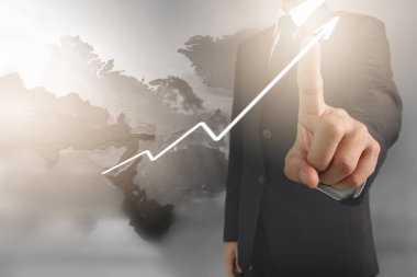  İşadamı planı büyüme ve grafik olumlu indicato artması