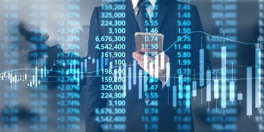  İşadamı planı büyüme ve grafik olumlu indicato artması