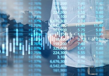  İşadamı planı büyüme ve grafik olumlu indicato artması