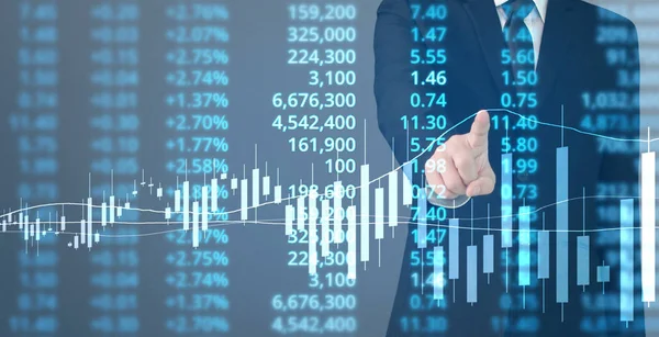  İşadamı planı büyüme ve grafik olumlu indicato artması