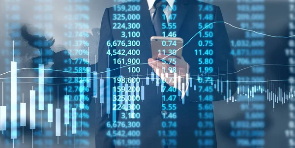 Üzletember terv növekedés és a diagram pozitív indicato — Stock Fotó