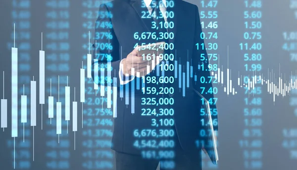 Affärsman Plan Graftillväxt Och Ökning Diagram Positiva Indikatorer Sin Verksamhet — Stockfoto