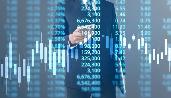 Affärsman Plan Graftillväxt Och Ökning Diagram Positiva Indikatorer Sin Verksamhet — Stockfoto