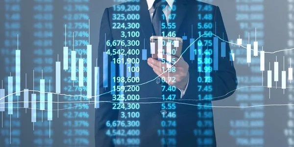 İşadamı planı büyüme ve grafik olumlu indicato artması — Stok fotoğraf