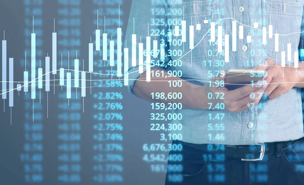 Affärsman Plan Graftillväxt Och Ökning Diagram Positiva Indikatorer Sin Verksamhet — Stockfoto