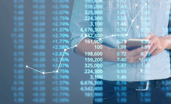 Affärsman Plan Graftillväxt Och Ökning Diagram Positiva Indikatorer Sin Verksamhet — Stockfoto