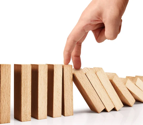 Hand Stop Dominoes Continuous Toppled — Stock Photo, Image