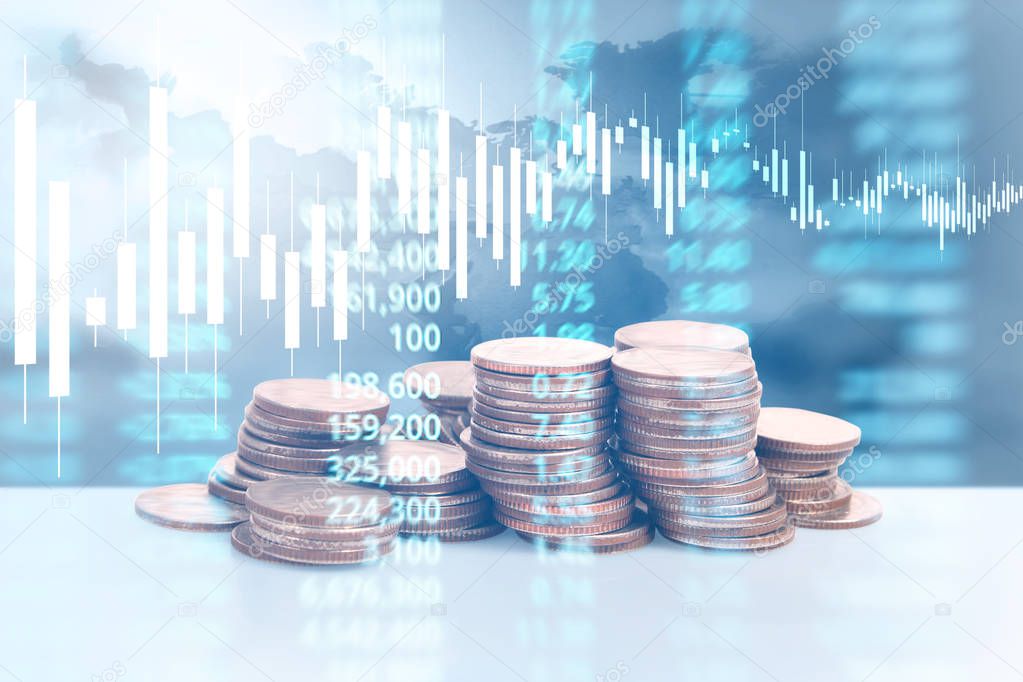 graph coins stock finance and business concept