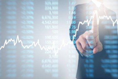 Bir ekrandaki resimli grafikler borsa finansal verileri analiz ediliyor