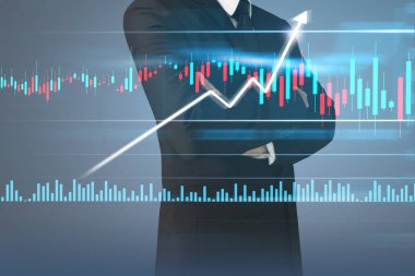 İşadamı, işinde grafik büyümesi ve grafik artışı için olumlu göstergeler planlıyor