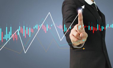 İşadamı, işinde grafik büyümesi ve grafik artışı için olumlu göstergeler planlıyor