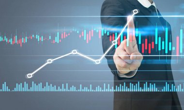 İşadamı, işinde grafik büyümesi ve grafik artışı için olumlu göstergeler planlıyor