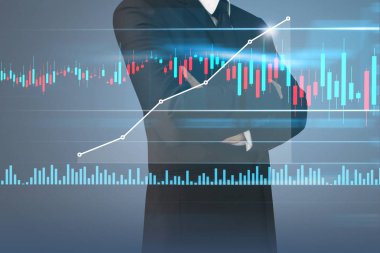 İşadamı, işinde grafik büyümesi ve grafik artışı için olumlu göstergeler planlıyor