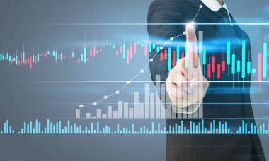 İşadamı, işinde grafik büyümesi ve grafik artışı için olumlu göstergeler planlıyor