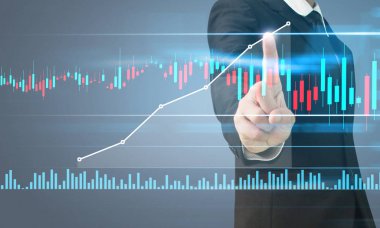 İşadamı, işinde grafik büyümesi ve grafik artışı için olumlu göstergeler planlıyor