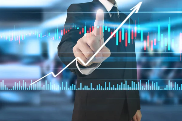 Empresário plano gráfico crescimento e aumento do ind gráfico positivo — Fotografia de Stock